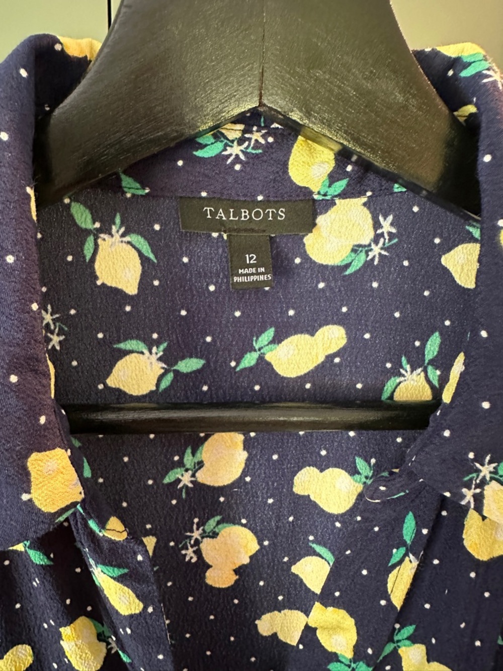 Lemon-Print Navy Blue Midi Shirt Dress with Tie Waist - Picture 5 of 8